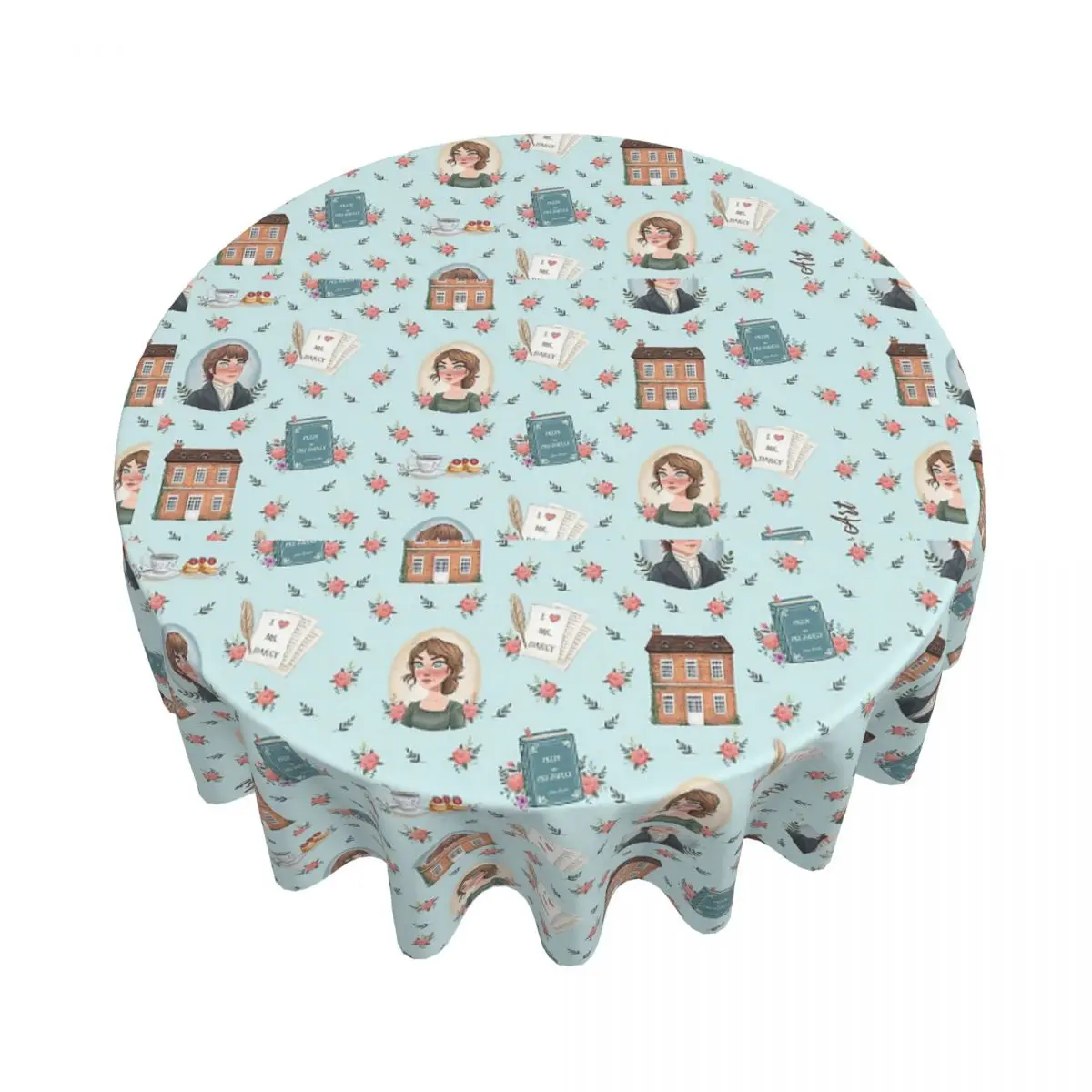 Pride And Prejudice Jane Austen Inspiration Waterproof Round Tablecloth Table Cloth for Kitchen Events Dining Table Cover
