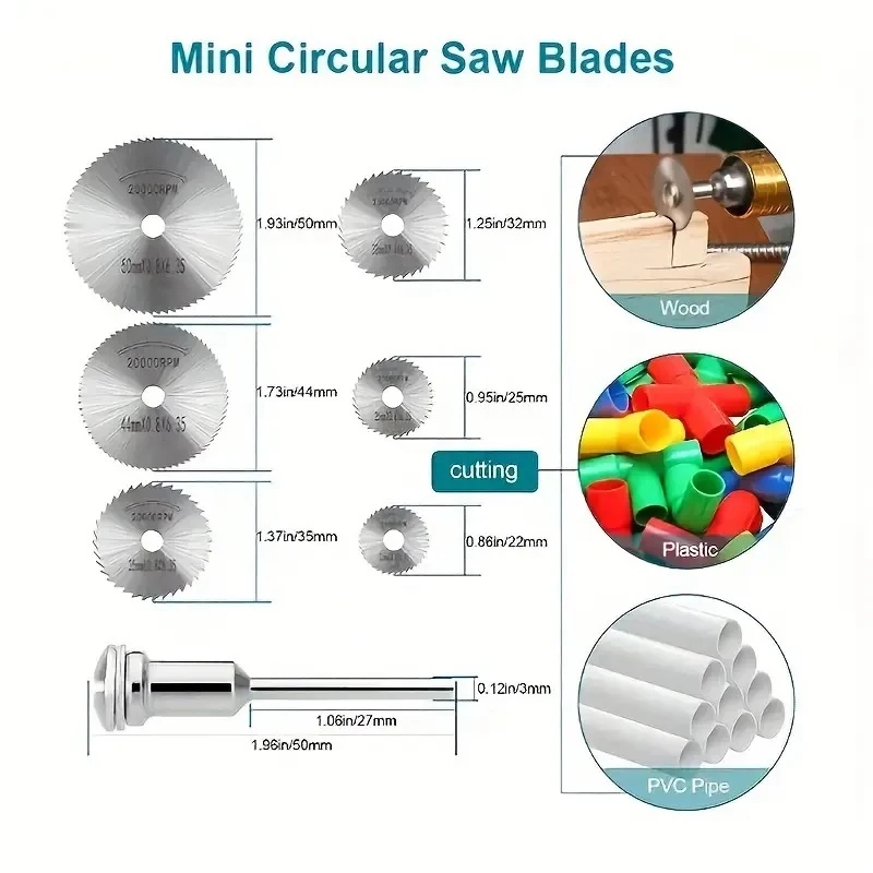 7pcs High Speed Steel HSS Saw Disc Wheel Cutting Blades Mini Circular Saw Blade Set With Extension Rod For Drills Rotary Tools