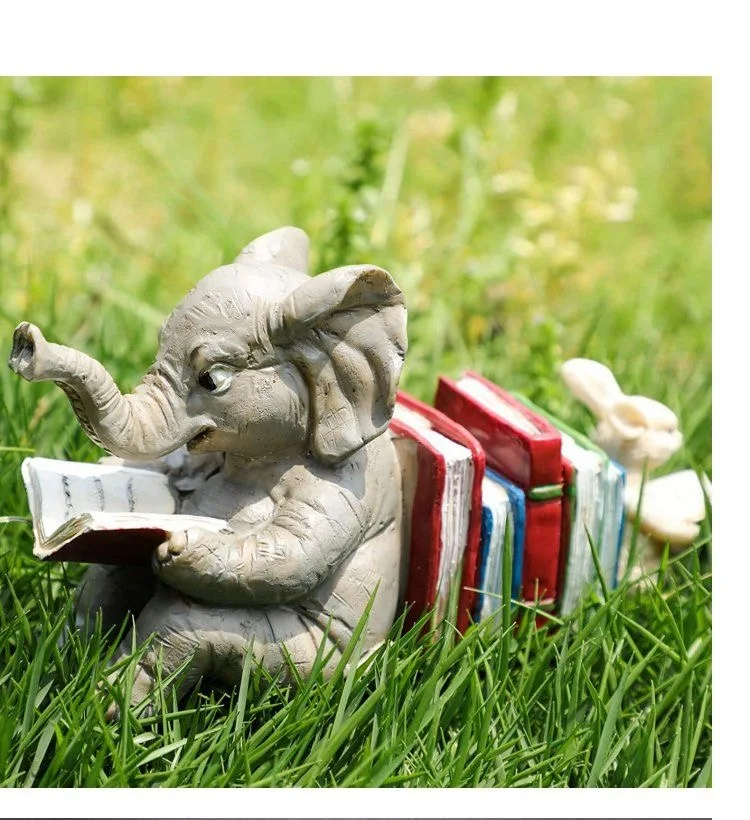 Elefante coniglio lettura apprendimento statua fermalibri statua decorazione resina statua animale decorazione della casa
