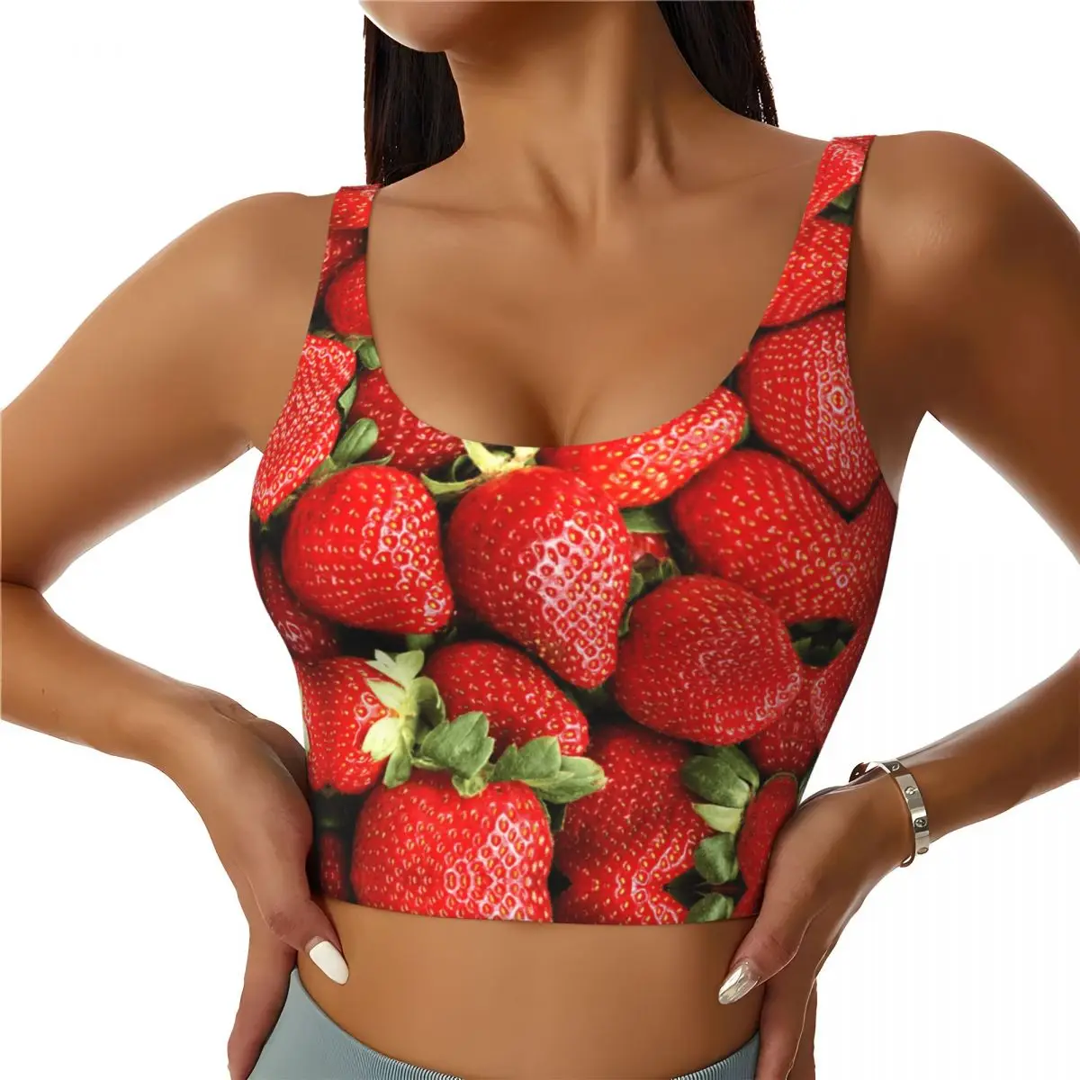 3D Strawberry Fruits Lovers Sports Bra Womens No Padded Crop Tank Yoga Bras Workout Fitness Women Clothing