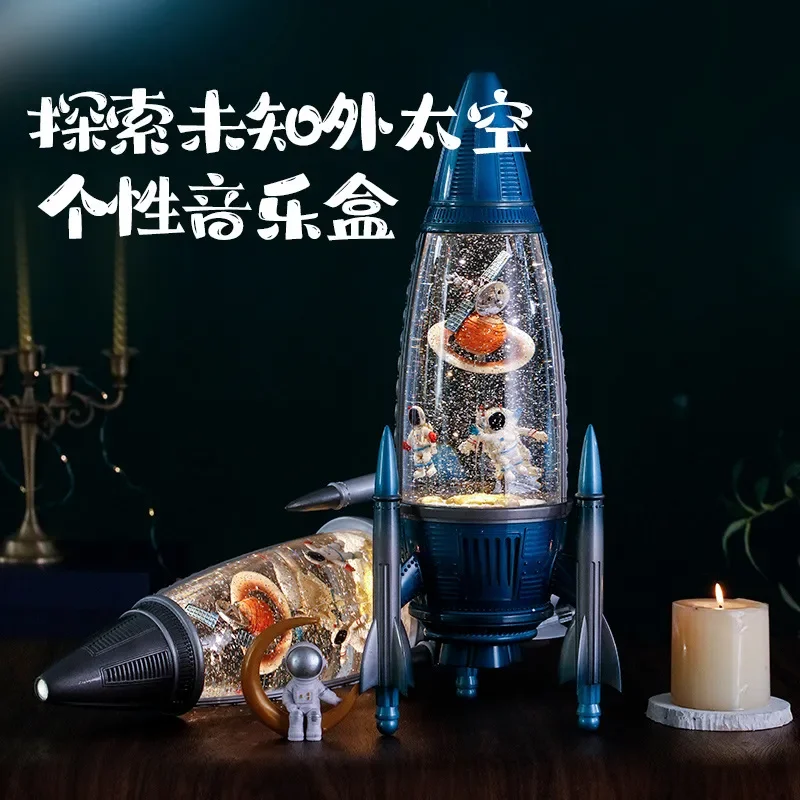 Space Astronaut Rocket Bluetooth Music Box Crystal Ball Projection Night Light Birthday Gift for Boys Kids Christmas Decor
