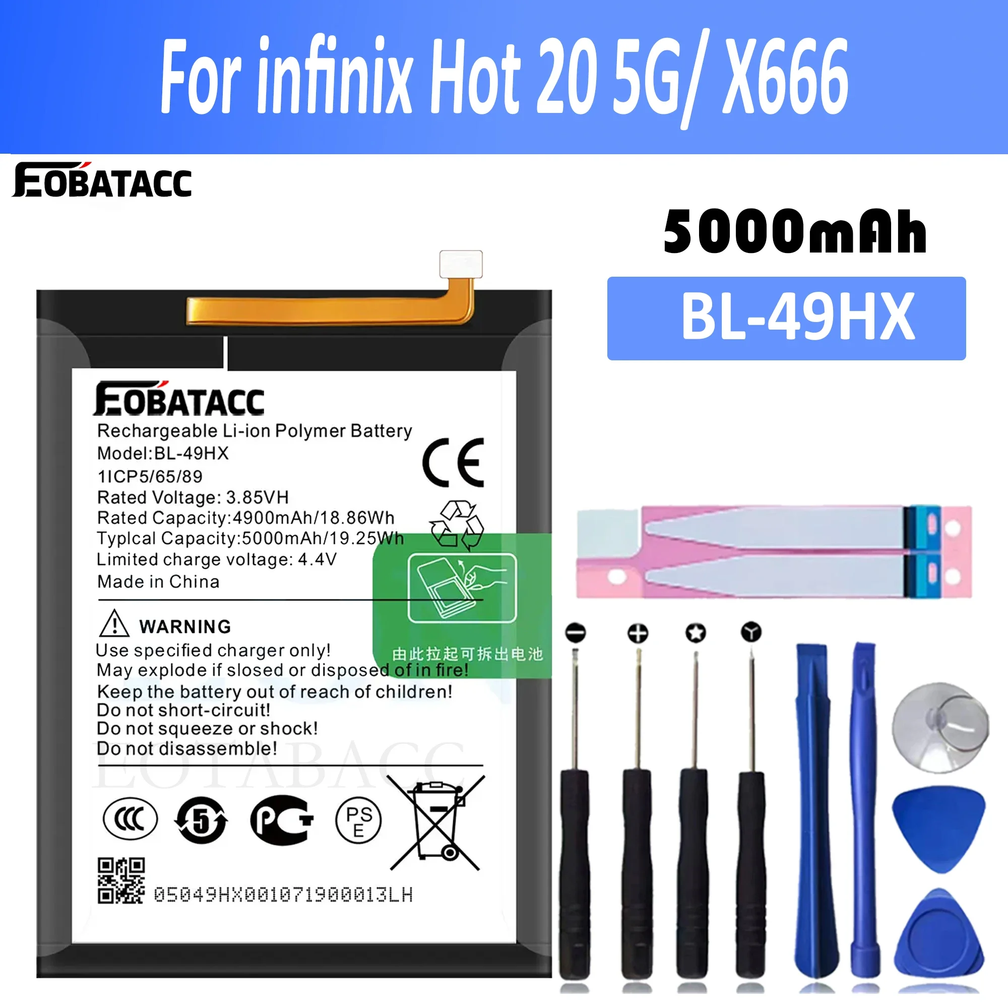 

EOTABACC New 100% High Quality BL-49HX Battery For infinix Hot 20 5G/ X666 mobile phone Bateria+ Free Tools