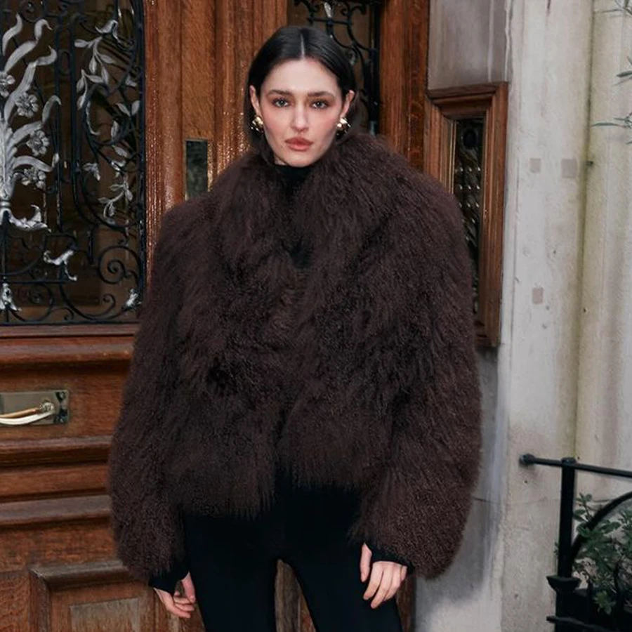 

Women Lamb Fur Coat Real Mongolian Fur Jacket Fashion Sheep Fur Coat Warm Winter Real Furs Coat 2024