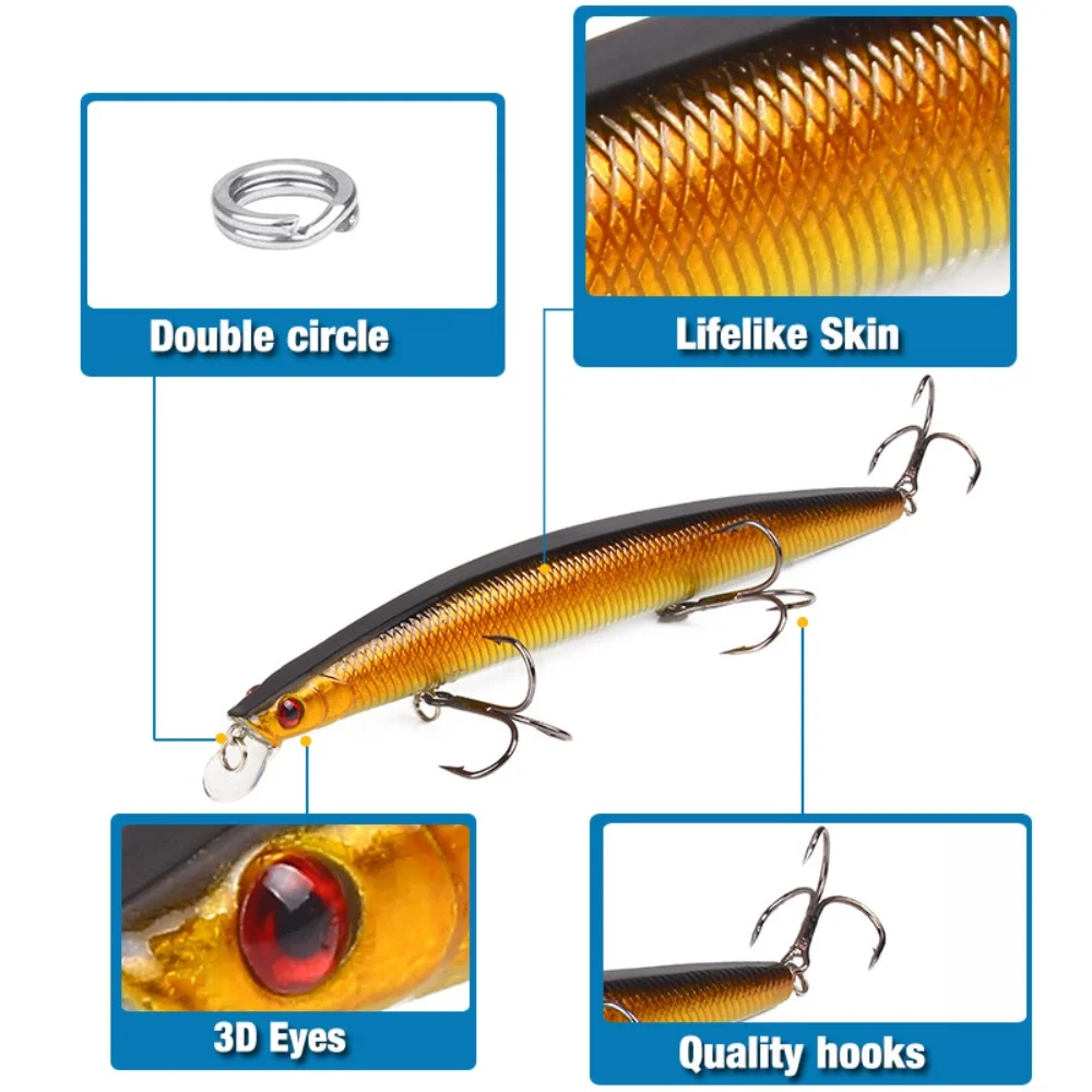 Topwater المتذبذب الصيد إغراء 18.5 سنتيمتر 23 جرام أسماك الطعم الثابت مع عيون ثلاثية الأبعاد 3 السنانير العائمة كرانكبيت ل باس بايك سمك السلمون المرقط المياه المالحة