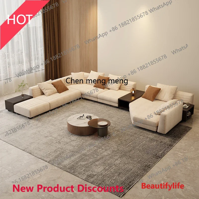 P32 New light luxury minimalist villa living room large apartment, high-end matte cloth sofa