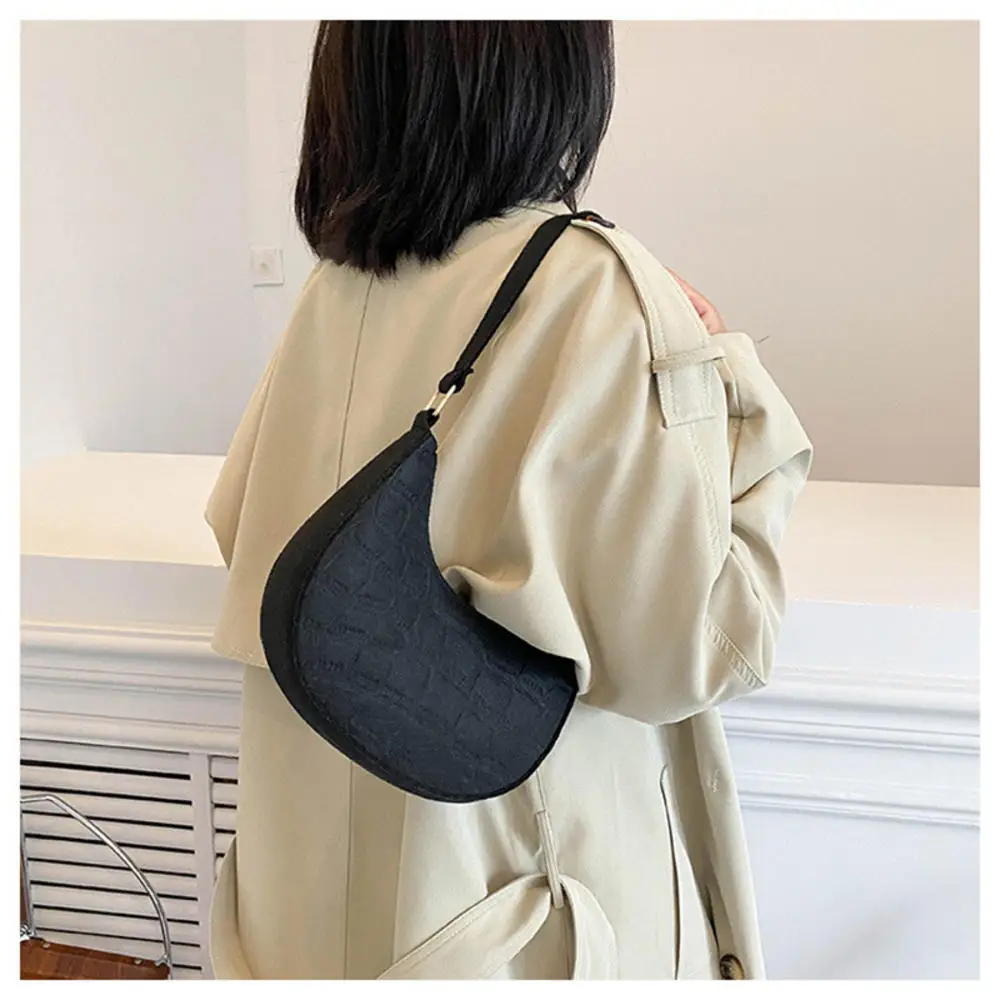 Fashion Women Shoulder Underarm Bags Felt PU Leather Solid Color Casual Handbags Female Pouch Ladies Retro Tote Crossbody Bag