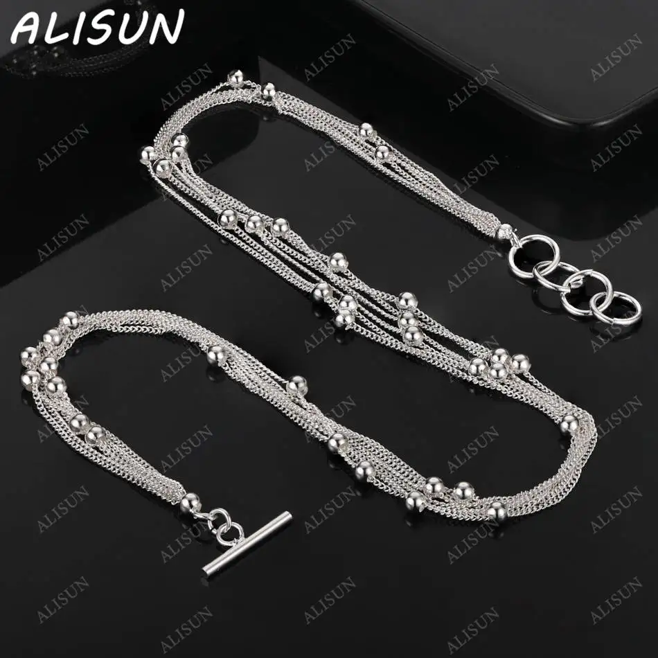 

ALISUN 925 Sterling Silver 45cm Smooth Small Grapes Beads Necklace For Women Popular Jewelry Fashion Noble Elegant Accessories