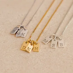 Trendy Fashion Personalized Stainless Steel Square 26 Letter DIY Pendant for Women's Necklace Charms Accessories