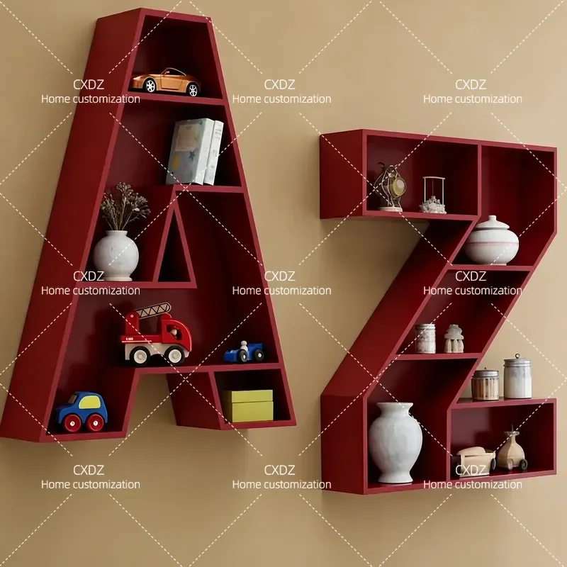Painted Letter Bookshelf Floor to Ceiling Office Creative Art Bookcase Wall Mounted Shelf Customization