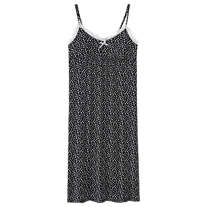 

Sexy Spaghetti Strap With Chest Pads Women Floral Nightgowns Modal Night Dress Casual Home Dress Night Shirt Sleepwear Nightwear