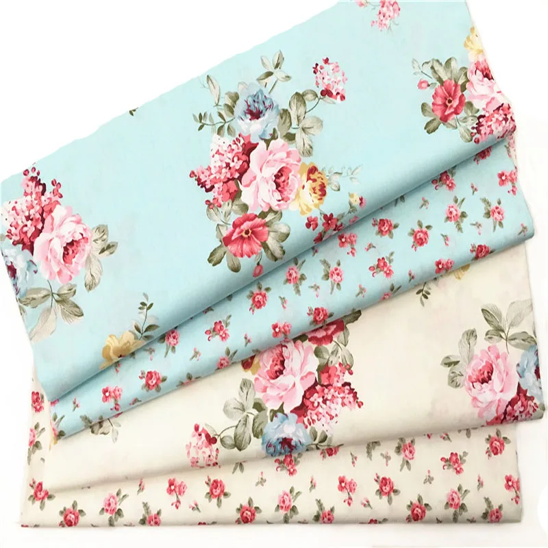 

100% Cotton viaPhil 4 Colors Flower Series Printed Fabric Patchwork Cloth Dress Home Decor