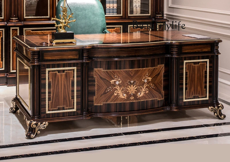 Luxury European solid wood large desk study writing desk designer style high-end fashion home