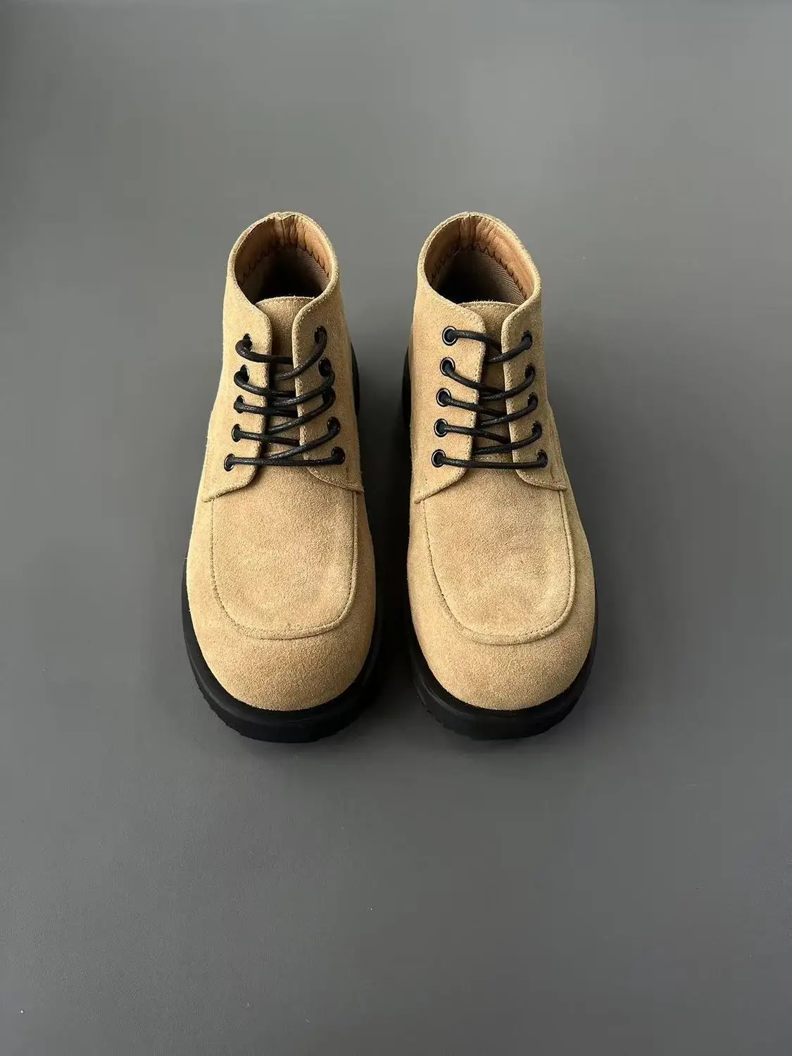 

High Top Men's Shoes Thick Bottom mid Top Boots round Toe Heightening British Style Work Boots Unisex Trendy