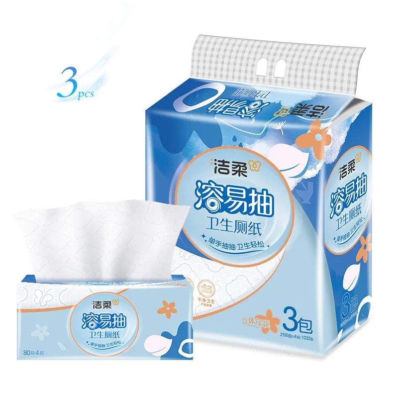 JirRou C&S Toilet Tissue: Effortless Draw, Quick Dissolve - Your Hygienic & Hassle-Free Choice, 100% Pure Wood Pulp Wonder, 3Pcs