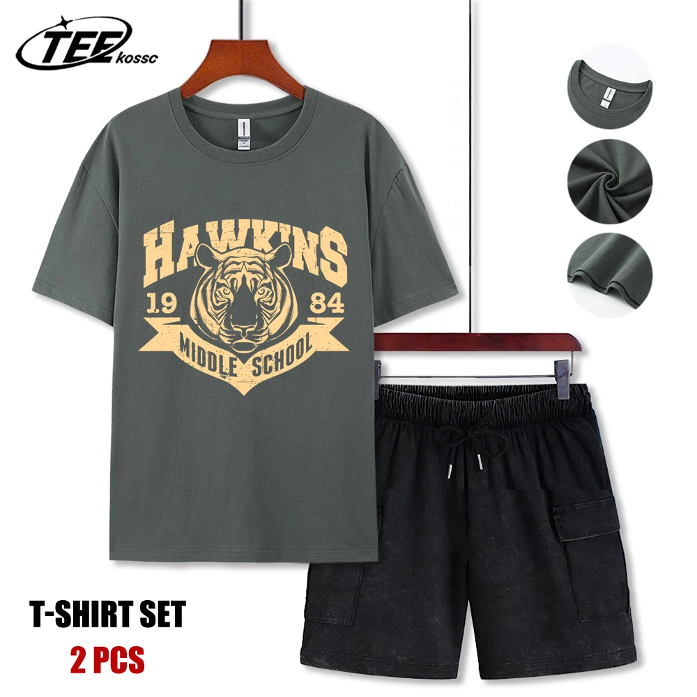 

Hawkins 1984 Middle School Print Men T-Shirt Summer Casual T Shirts All-Match Crewneck Tops Set Loose Soft Fashion Streetwear