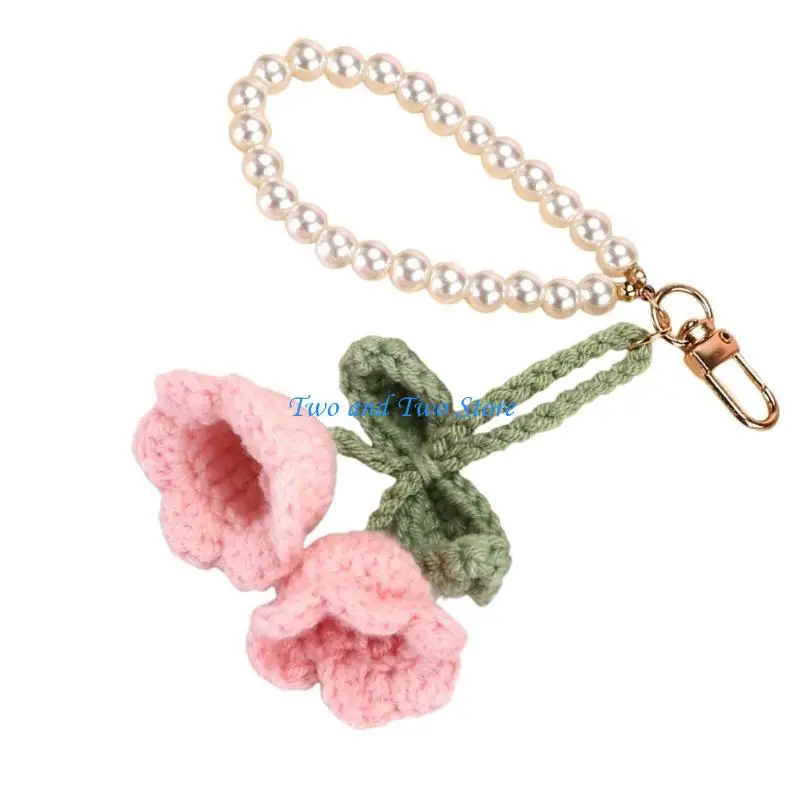 HX6F Elegant Flower Yarn Keychain Fashion Phone Decorations for Bag Decorating