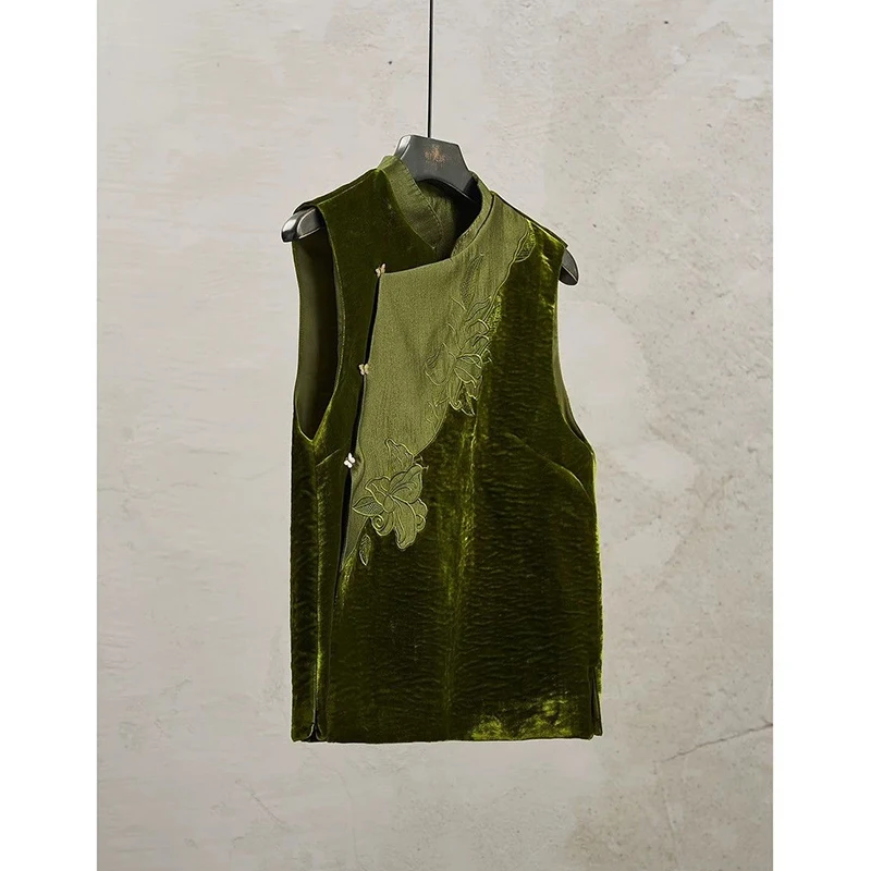 

Бархатный жилет с цветочной вышивкой, женские топы без рукавов в китайском винтажном стиле в стиле ретро, большие размеры