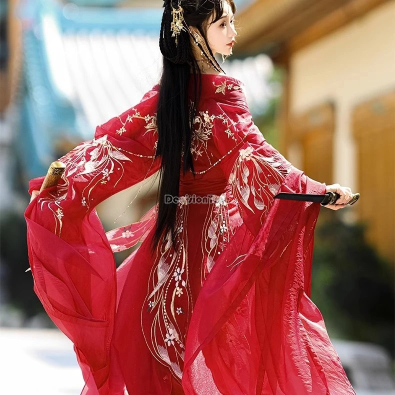 

2025 new chinese improved ancient weijin dynasty women costume big sleeve cross collar embroidery yarn loose elegant hanfu set