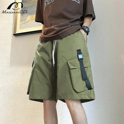 MAIDANGDI Shorts Men\'s Casual Versatile Work Pants, Ins Pocket Five Quarter Pants Oversized Breathable Daily