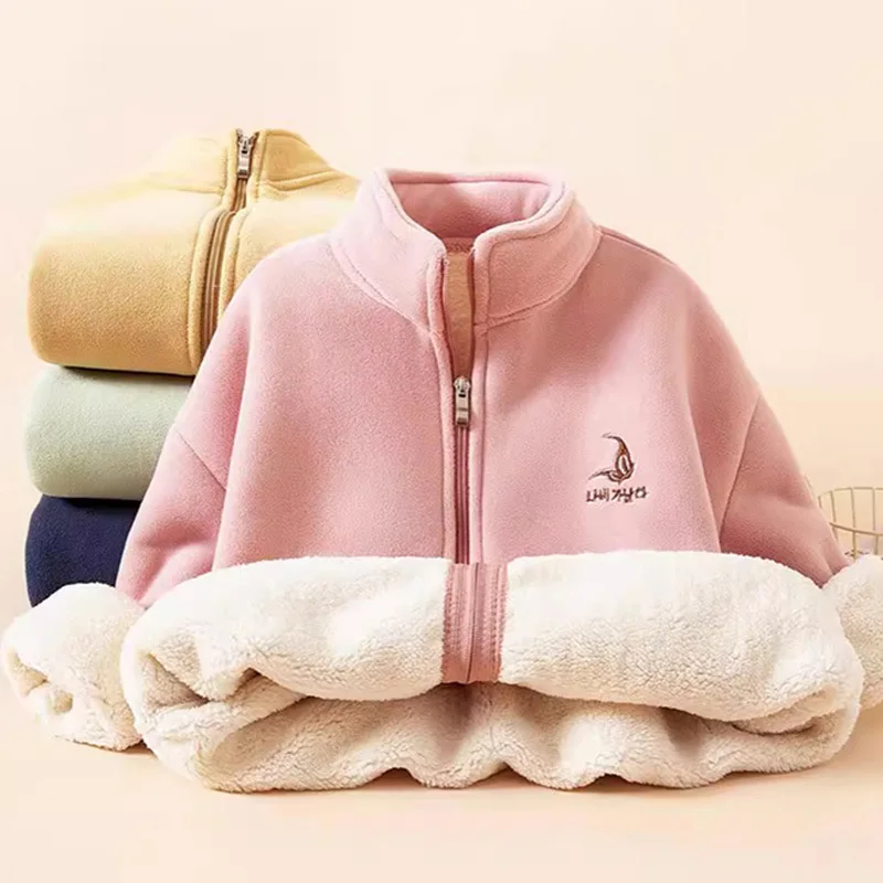 الأطفال أفخم المخملية الستر الفتيان الفتيات الوجهين الصوف معاطف الشتاء الاطفال رشاقته الملابس المراهقين الخريف ملابس خارجية غير رسمية