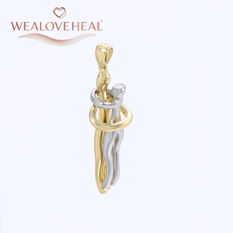 anhänger schmuck，anhänger schmuckherstellung，2er-Set 18K vergoldeter Messing-Anhänger, zweifarbiger Umarmungs-Liebhaber-Charm für DIY-Halsketten-Schmuckzubehör, Geschenk – Detail 25