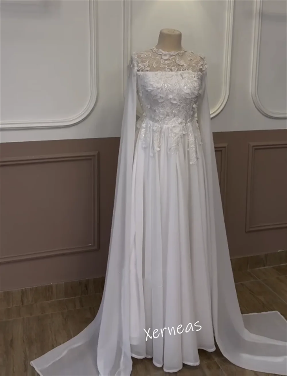 ที่กําหนดเองชีฟองประดับด้วยเลื่อมO-คอA-LineชุดยาวBespokeโอกาสGorgeous Elegantชุดแต่งงานคุณภาพสูง