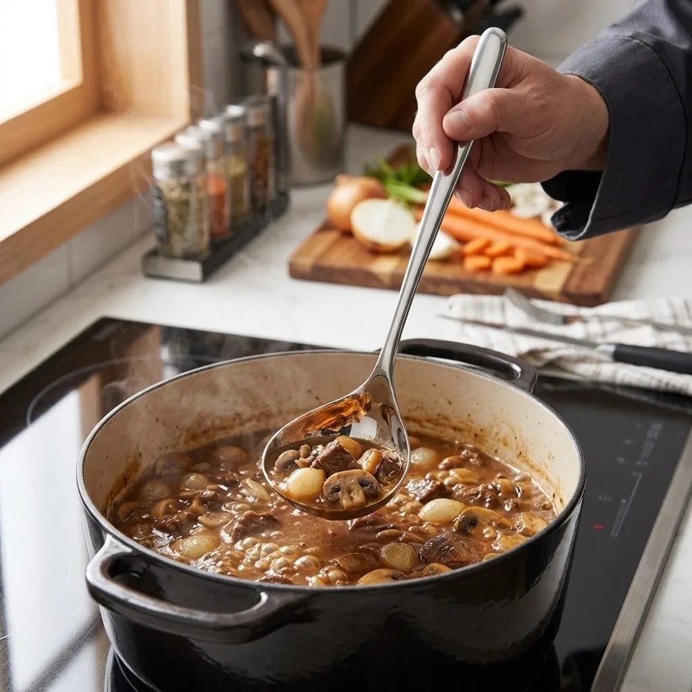 2Pcs Rustless Steel Soup Spoon Moderate Deep Solid Handle Metal Ladle Comfort‑grip Mirror‑polished Soup Utensil Soup Serving