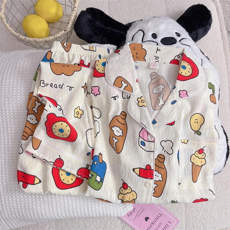 Cartoon Fun Cute Print Kawaii Fashion Pajamas Set for Women Y2K Fashion Harajuku Style Sleepwear New Spring Casual Home Wear