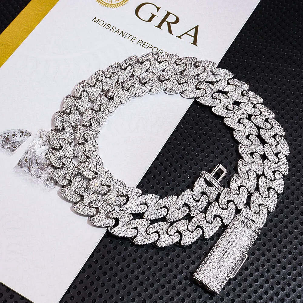 

In Europe And America Silver Inlaid Mosan Diamond 16mm Cuban Chain Full Diamond Hip-Hop Jewelry Necklace