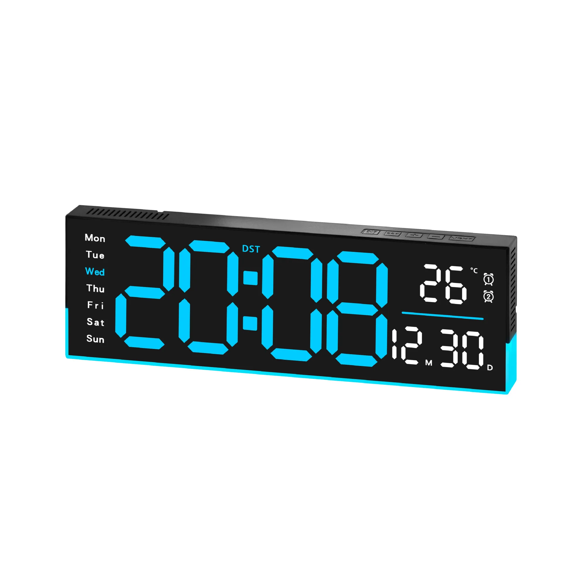 LED Digitale Wandklok Temperatuur Datum Week Helderheidsregeling Timerfunctie Wekker Groot Scherm Met Sfeerverlichting