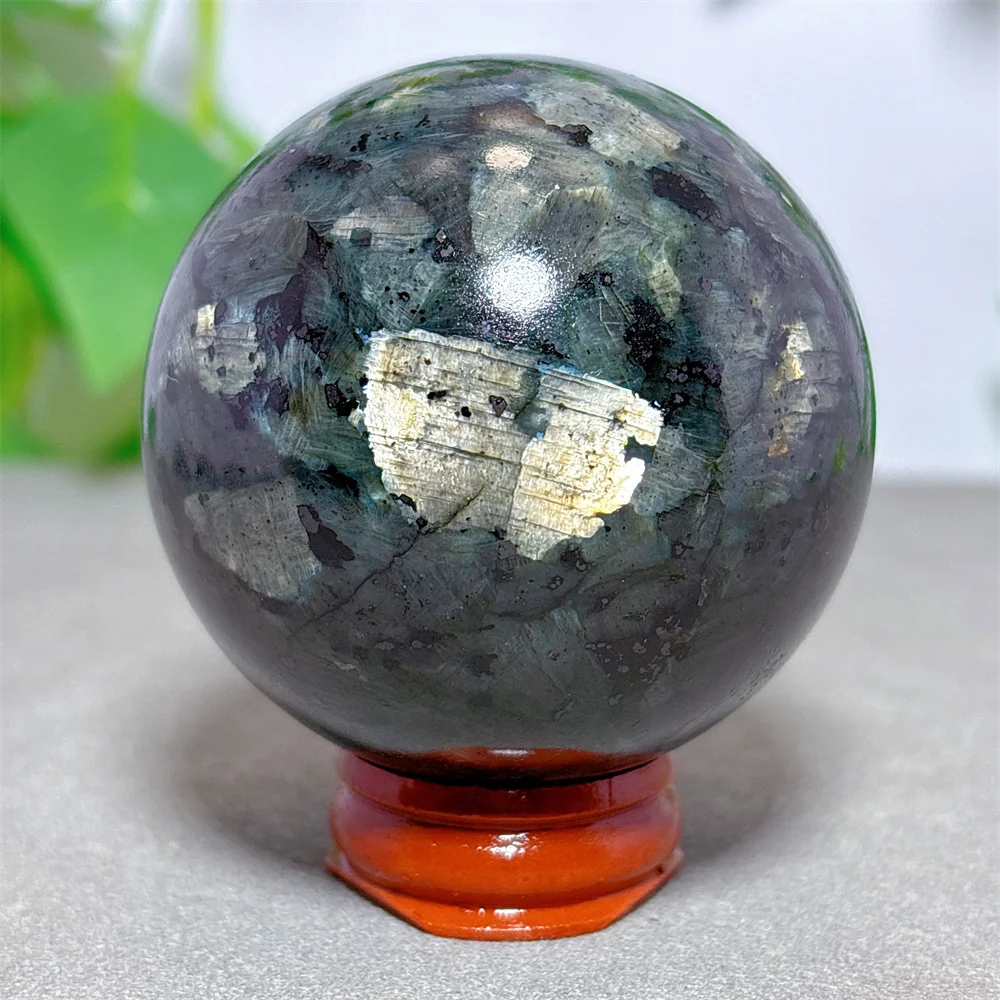 

Larvkite With Black Tourmaline Sphere Crystal Natural Stone Quartz Stone Minerals Home Decoration Reiki Energy Healing Love Luck