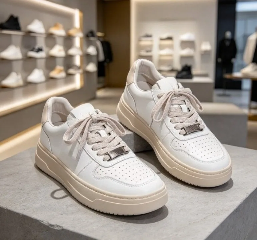 New genuine leather white sneakers, niche sports skate shoes couple style trendy must-have for men women comfort.