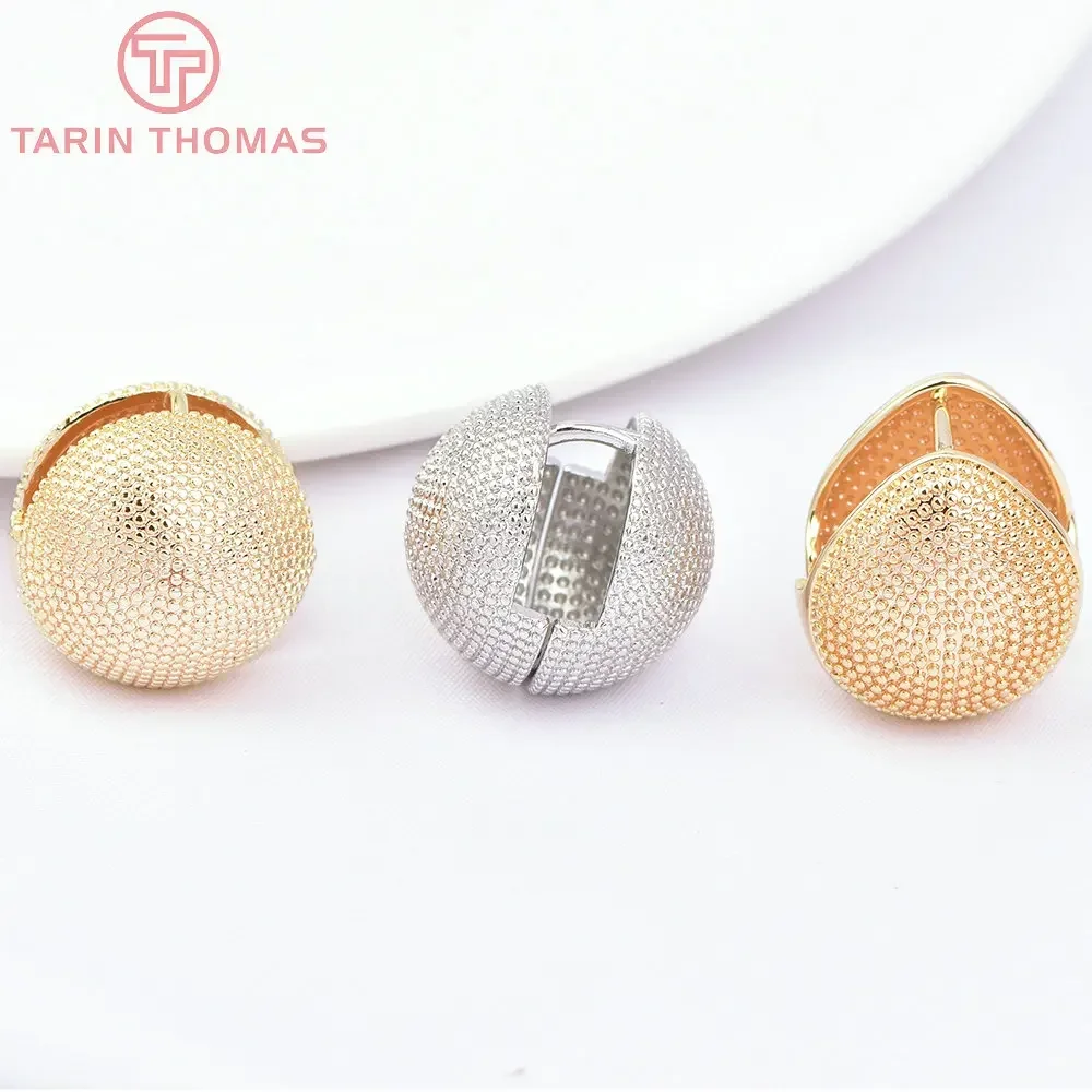 (7582) 4PCS 17MM 24K Gold Color Brass Sphere Wave Point Earring Clasp High Quality DIY Jewelry Making Findings Accessories