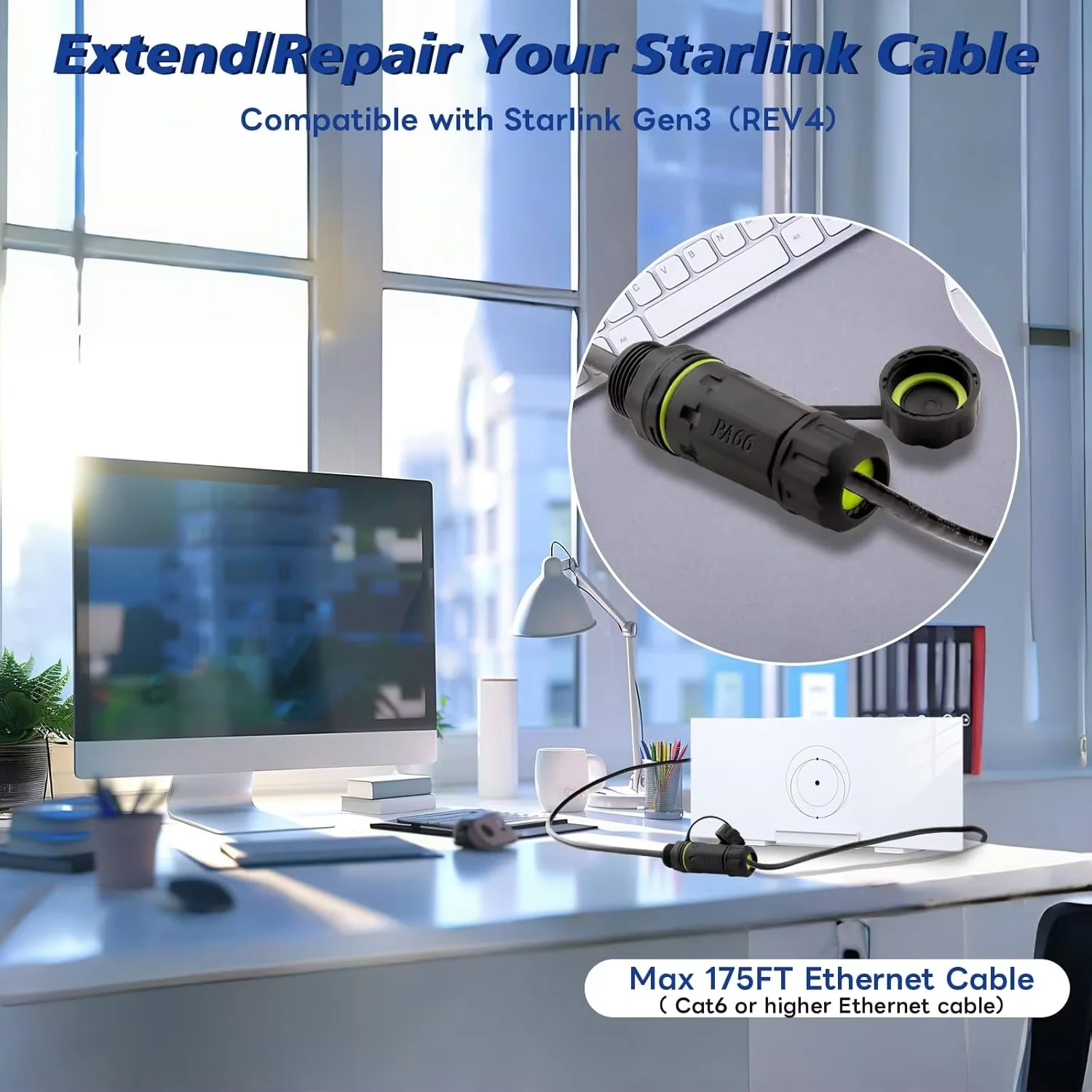 0.25m For Starlink Ethernet Adapter Gen 3/Mini Starlink mini Cable Extension to RJ45 Coupler IP68 Waterproof Disc and Wiring