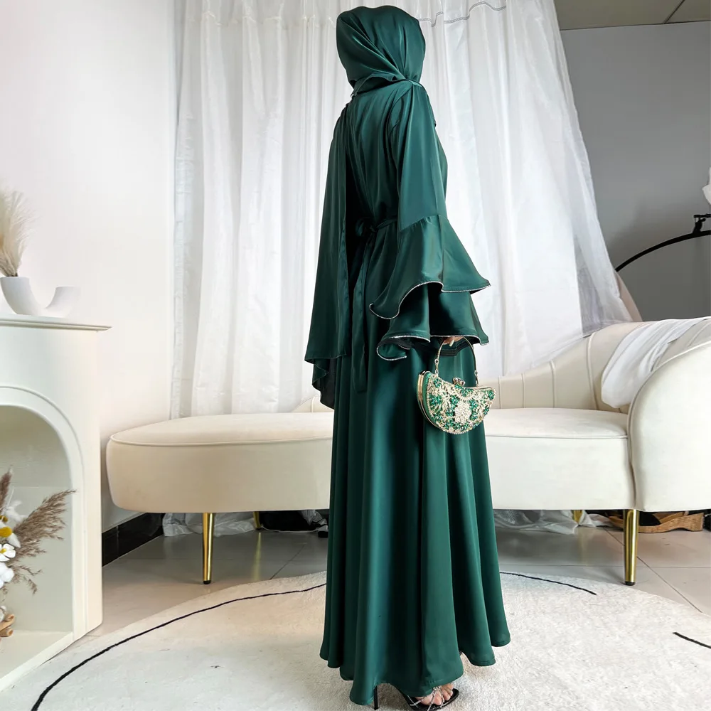 Vestido musulmán Abaya de lujo para mujer con bufanda chal, decoración de cadena de diamantes, mangas acampanadas en capas, bata islámica, fiesta, Ramadán