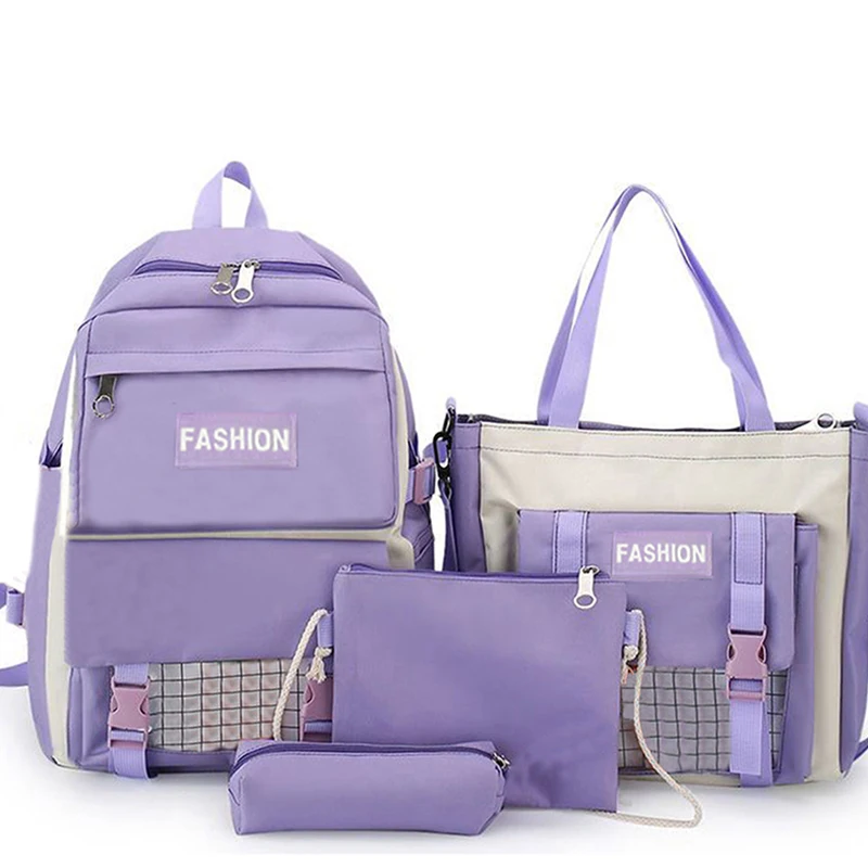

Neutral Color Backpack for Men and Women, Four-Piece Set, Multiple Colors, Suitable for Student Schoolbags