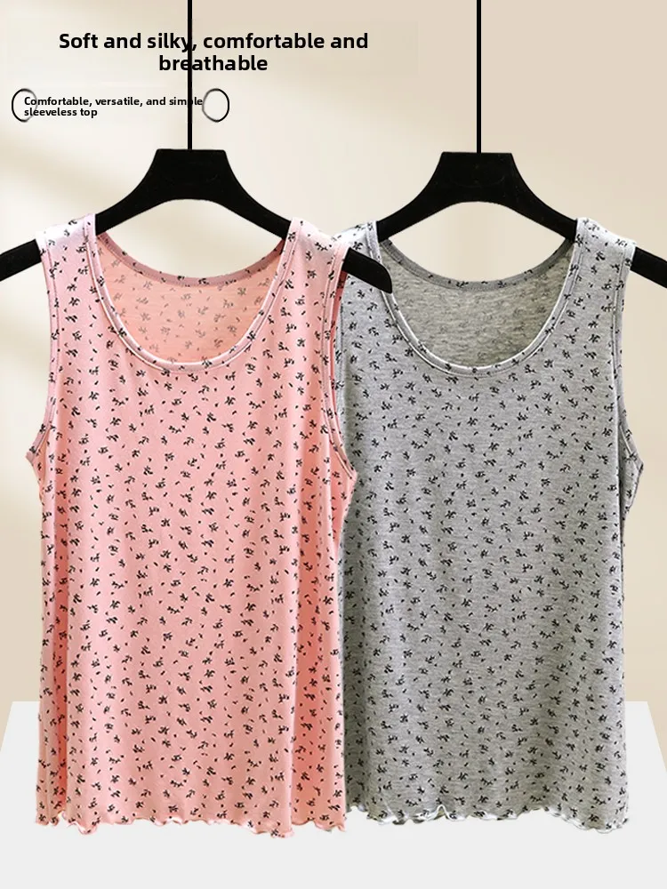 

Modal Printed Tank Top Women's Summer Thin round Ne Svel Loose Casual Simple Base irt July Deer Brand Versatile