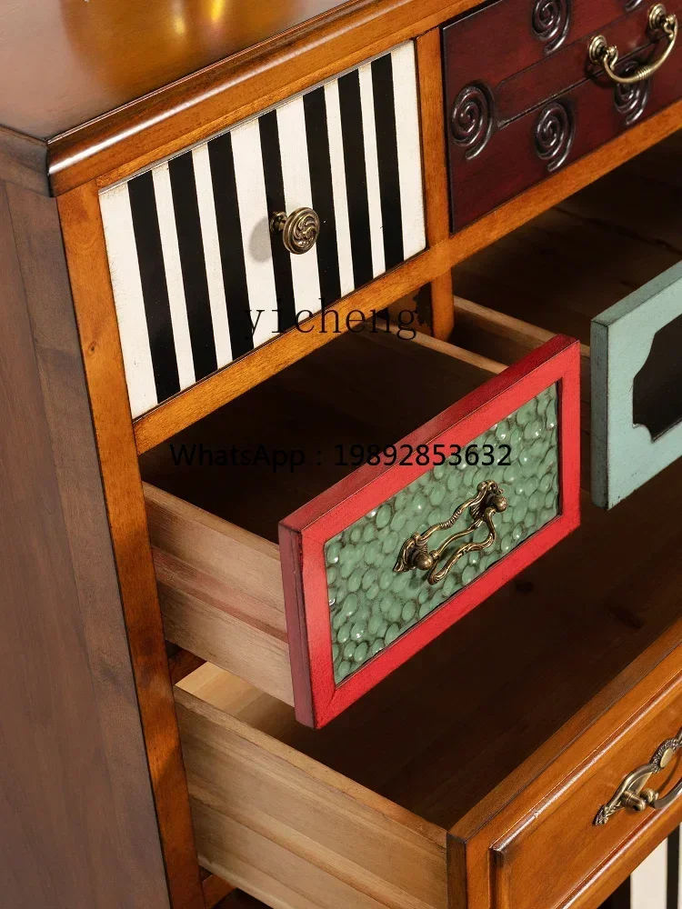 LYY . American Solid Wood Entrance Cabinet Vintage Balcony Locker Study Bedroom Storage Cabinet