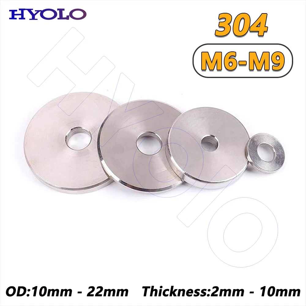 Inner Dia 6‑9mm 304 Stainless Steel CNC Precision Turned Flat Washers, Heavy‑Duty Thick Type, OD 10‑22mm, Thickness 2‑10mm