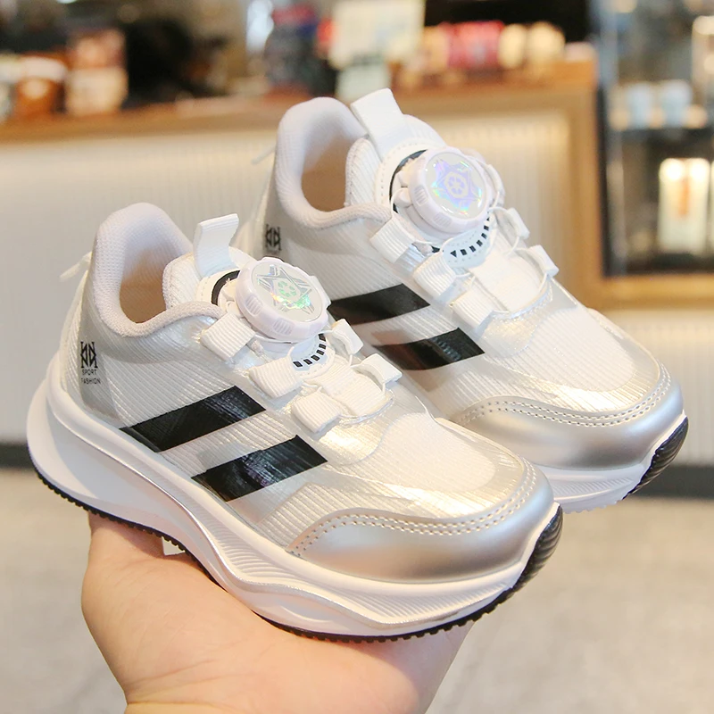 Tennis Children Shoes Casual Sneaker for Boy Kid Shoe for Girl Rotating Buttons Running Shoe Soft Sole Mesh Braeathable Shoes