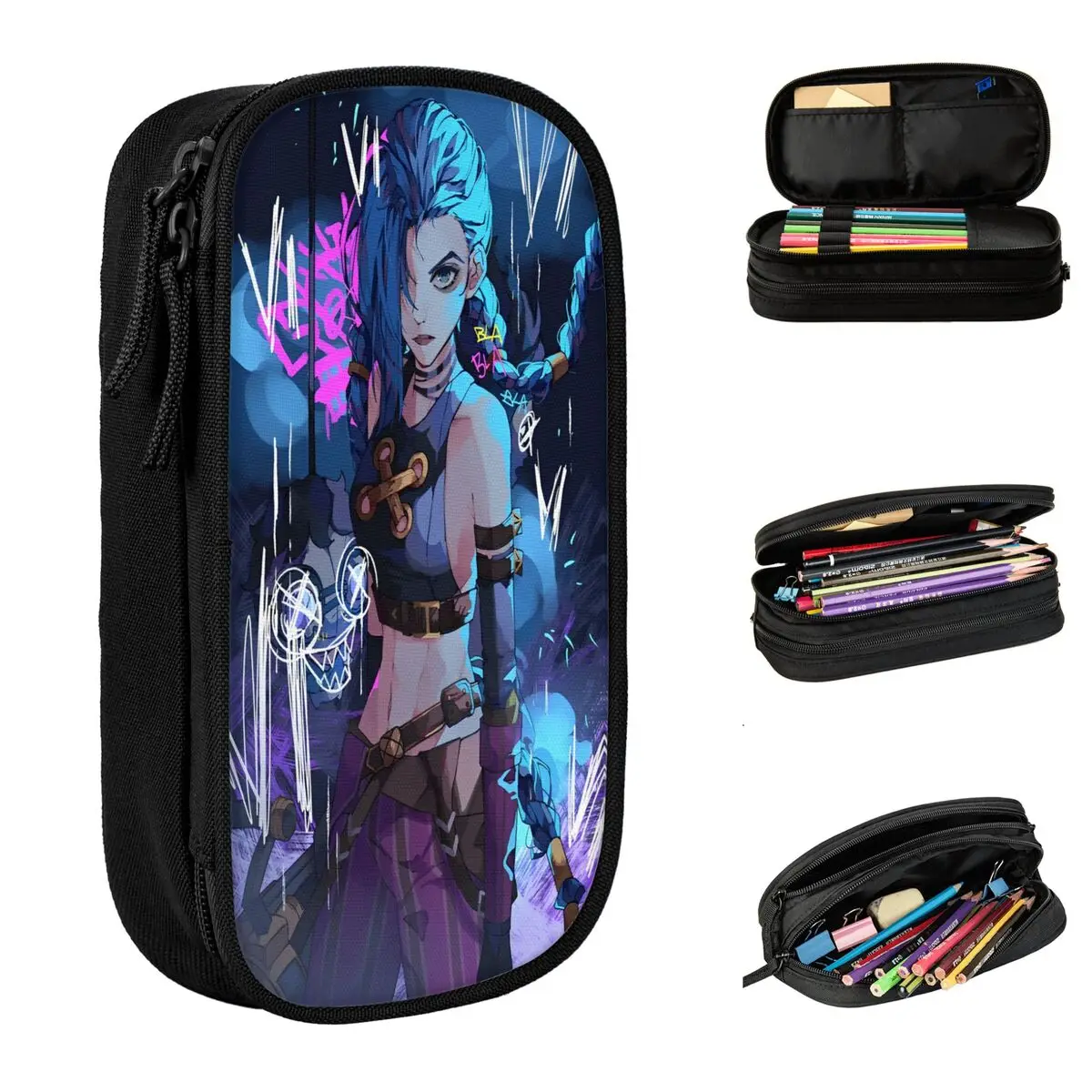 Get Jinxed Arcane Jinx Game Fans Lover Gifts Gaming Pen Box Double Layer Large-capacity School Accessories Pencilcase