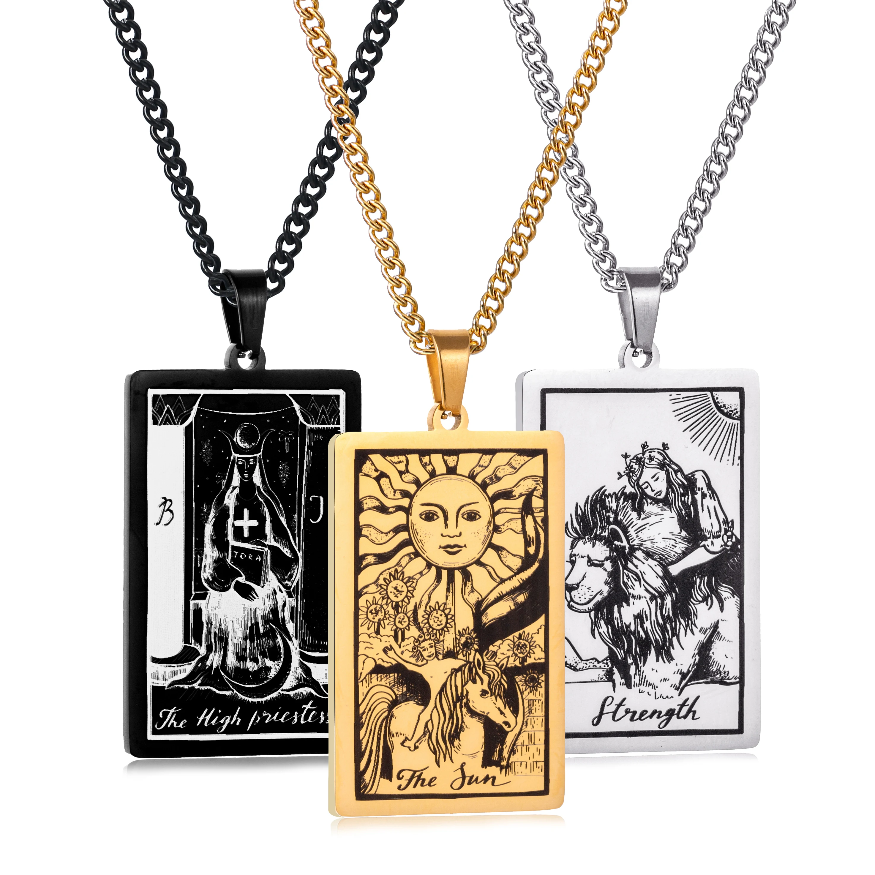 Vintage Necklaces Stainless Steel 22Pcs Tarot Card Pendant Necklaces for Mens Male Magic Tarot Card Jewelry Lucky Amulet collar