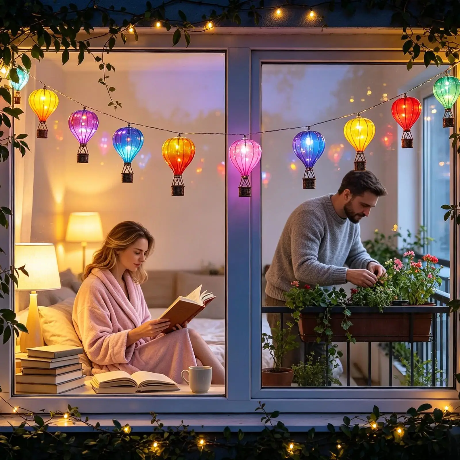 10 Bulbs Colorful Waterproof Hot Air Balloon Solar String Lights, Outdoor Garden Patio Decor, Hanging Yard Lantern for Party