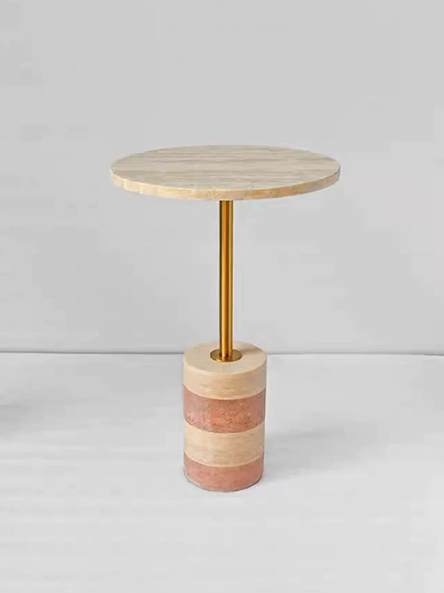 Luxury Natural Marble Side Table,Creative Round Travertine Art Accent Table Light Luxury Sofa Corner End Table Live Room