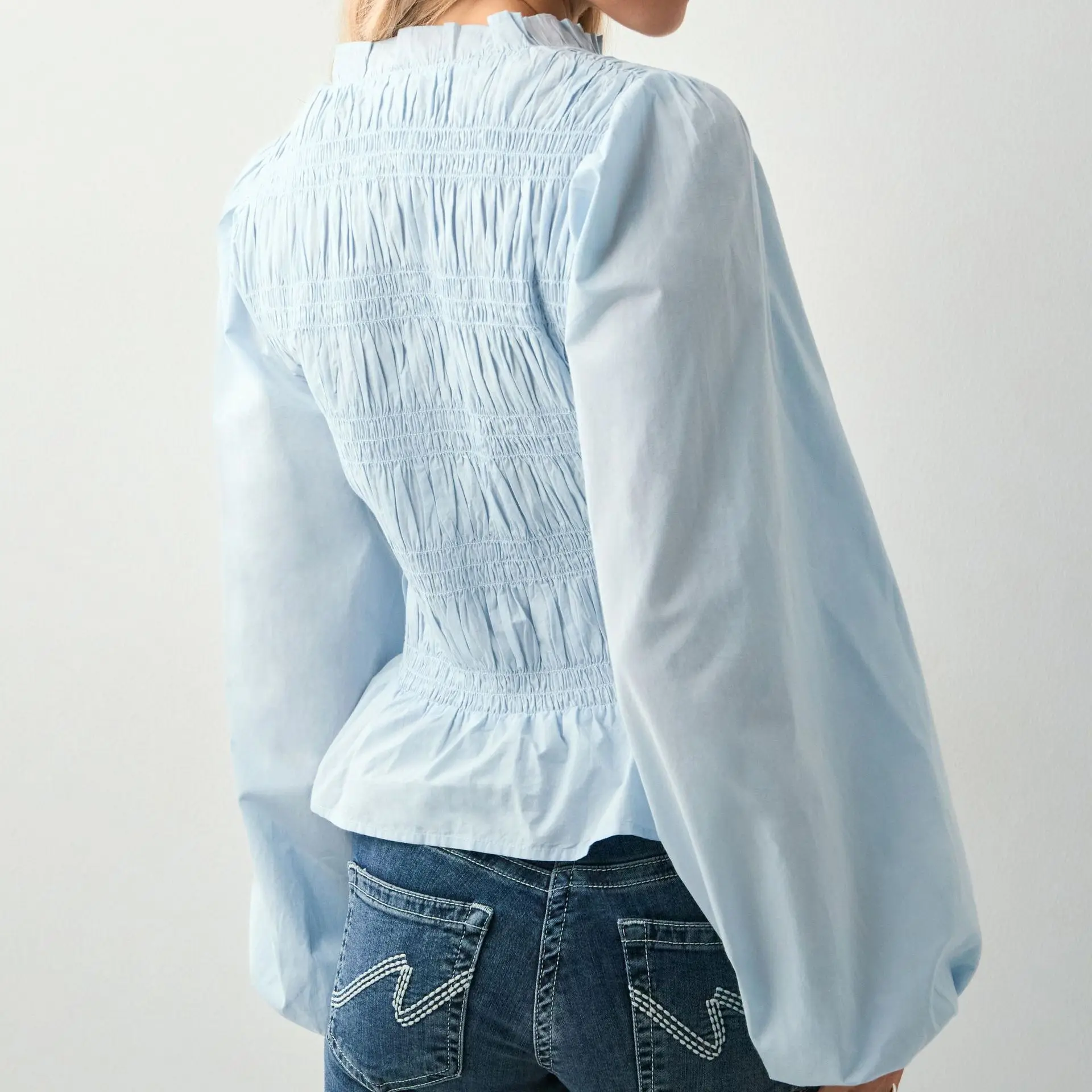 Camicia cardigan slim fit con bottoni versatili casual tinta unita da donna con top con maniche a sbuffo