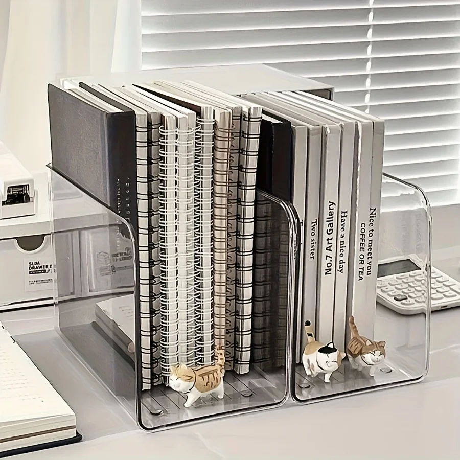 Soporte acrílico para libros, organizador de escritorio transparente para almacenamiento de archivos en estantería de oficina, 2 uds.