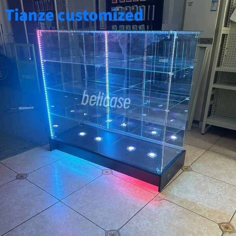 (customized)Retail Smoke Shops Glass Display FullLockable Display Showcase Frameless Glass Showcase