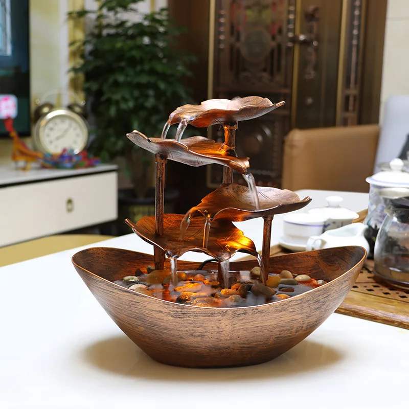 LED Tabletop Fountains Indoor Leaf Relaxation Waterfall Decoration Fountain Includes Many Natural River
