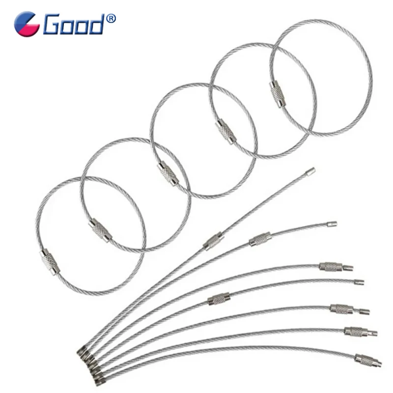 1/2/5/10Pcs portachiavi in filo di acciaio inossidabile portachiavi portachiavi cerchio corda cavo Loop Outdoor Camp bagaglio Tag Screw Lock Gadget