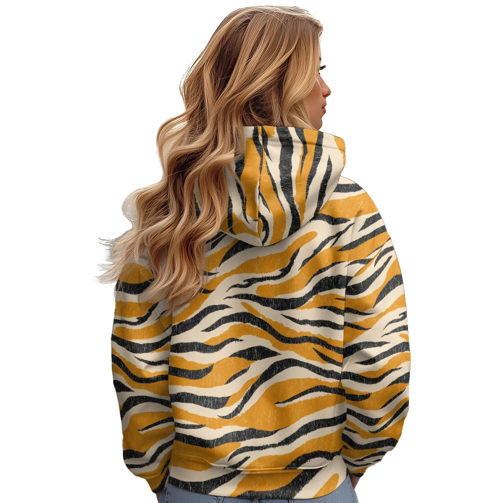 Classic Zebra Striped Women Jacket Coats Printed Zip Up Hoodie Fleece Lined Winter ​Warm Streetwear Motorcycle Outwear Clothing